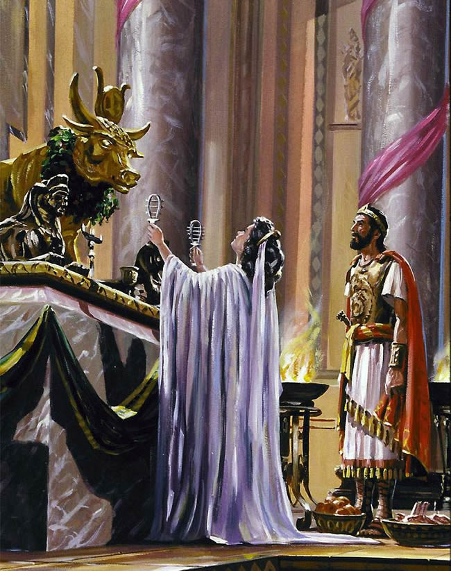 Image of Jezebel in front of Baal. Image via Ancient World History